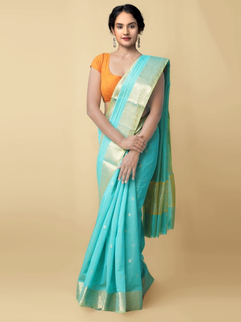 

Unnati Silks Women Turquoise Blue & Gold-Toned Bangalore Sico Saree