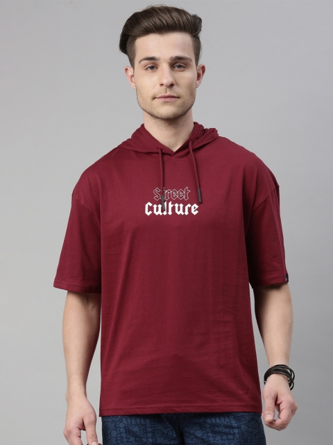

Breakbounce Men Maroon Typography Loose T-shirt