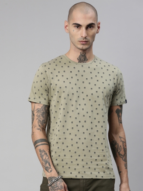 

Breakbounce Men Olive & Black Printed T-shirt