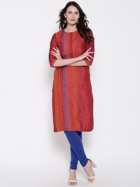 

Biba Women Red Striped Patterned Straight Kurta
