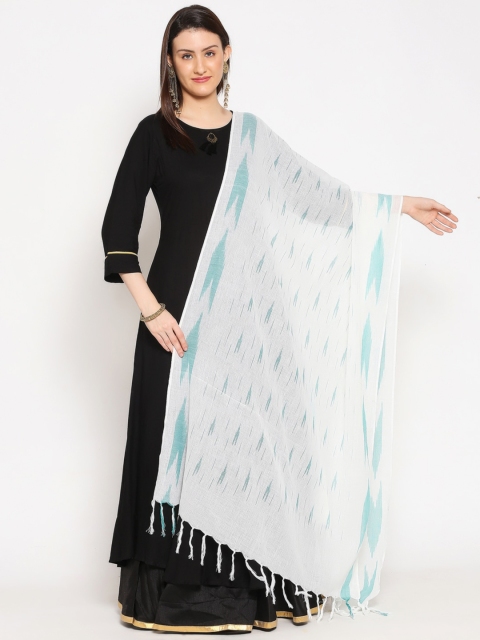 

Dupatta Bazaar White & Blue Woven Design Pure Cotton Ikat Dupatta