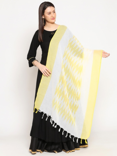 

Dupatta Bazaar Yellow & White Woven Design Pure Cotton Ikat Dupatta