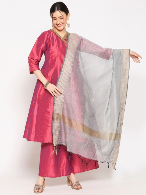 

Dupatta Bazaar Grey & Gold-Toned Solid Dupatta