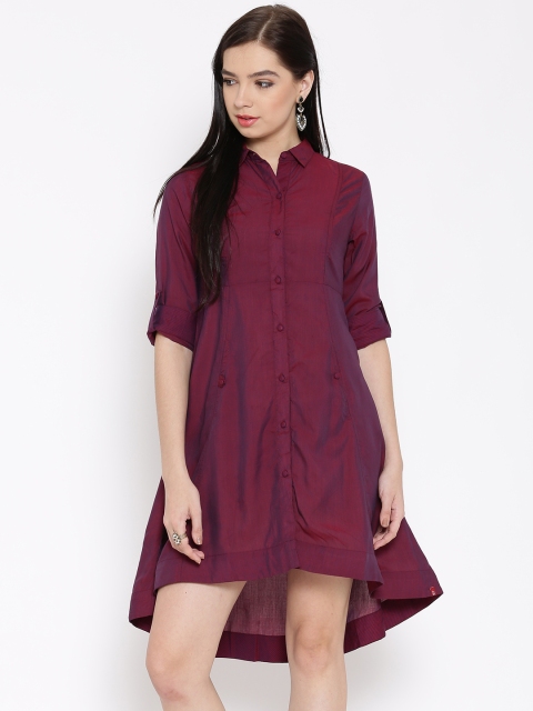 

Biba Women Maroon Dual-Toned Solid Shirt Dress