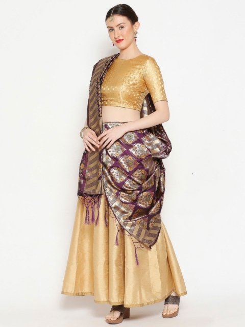 

Dupatta Bazaar Burgundy & Gold-Coloured Ethnic Motifs Woven Design Banarasi Silk Dupatta