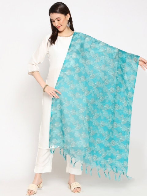 

Dupatta Bazaar Teal & White Printed Dupatta