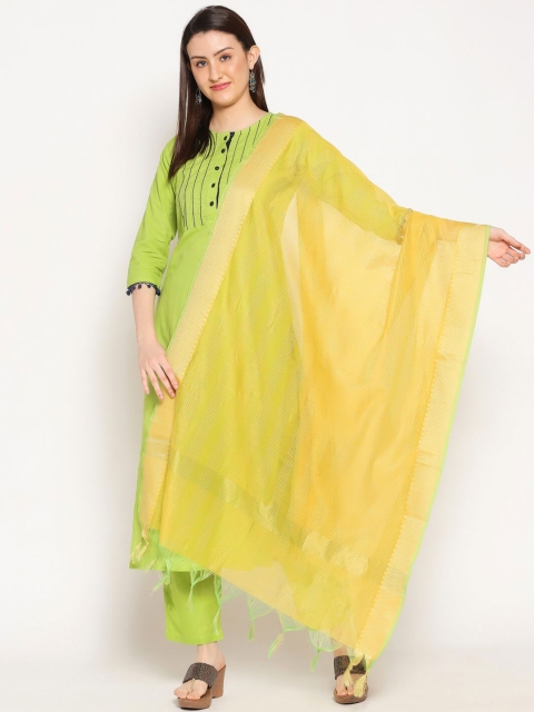 

Dupatta Bazaar Yellow & Gold-Toned Striped Dupatta with Kantha Work