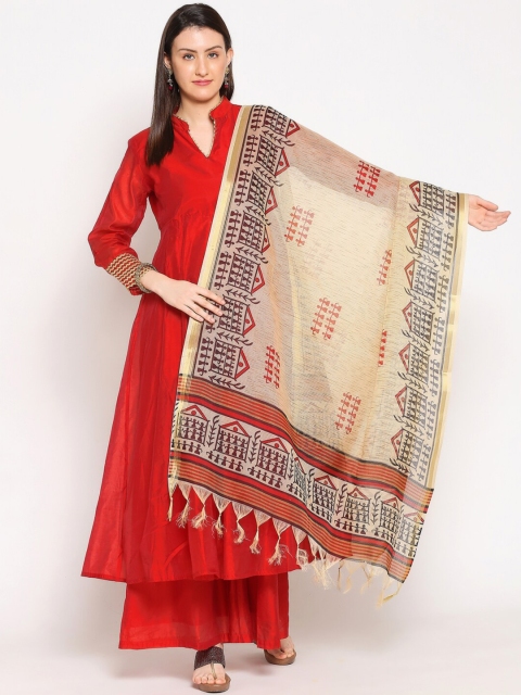 

Dupatta Bazaar Beige & Red Ethnic Motifs Warli Printed Dupatta