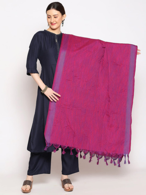 

Dupatta Bazaar Pink & Blue Checked Pure Cotton Dupatta
