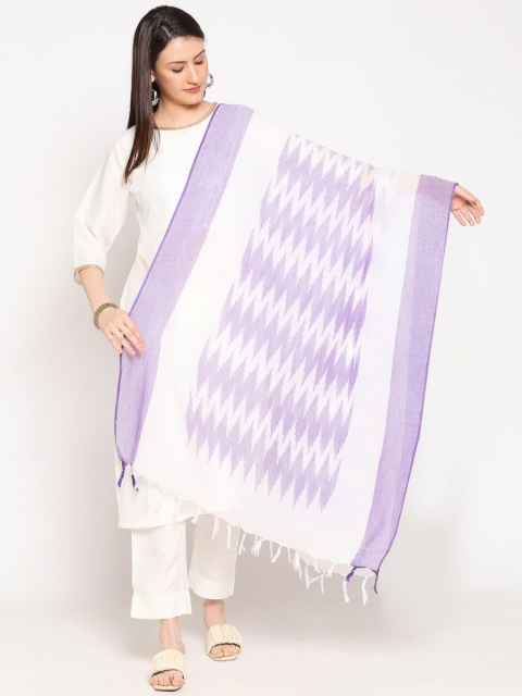 

Dupatta Bazaar Purple & White Woven Design Pure Cotton Ikat Dupatta