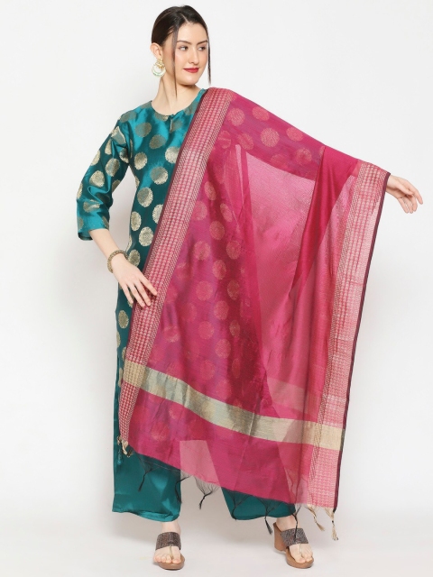 

Dupatta Bazaar Pink & Gold-Toned Solid Dupatta