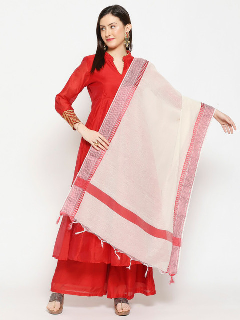 

Dupatta Bazaar Women Off White & Red Solid Dupatta