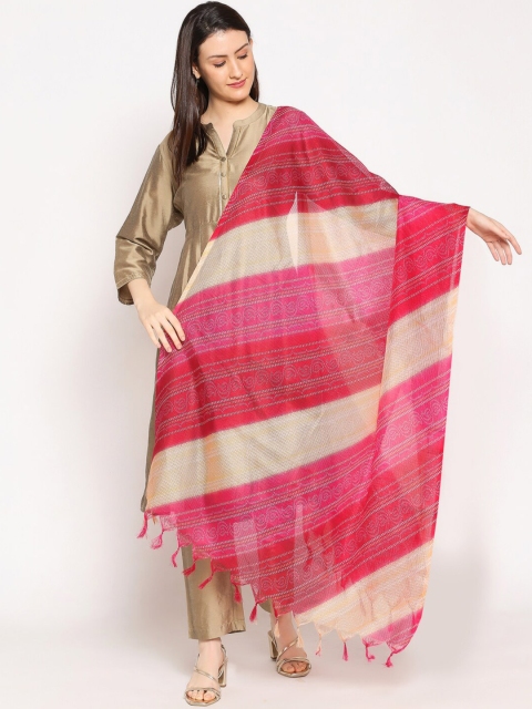 

Dupatta Bazaar Pink & Beige Printed Bandhani Dupatta