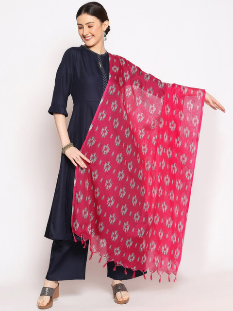 

Dupatta Bazaar Pink & Grey Ethnic Motifs Digital Printed Kota Doria Dupatta