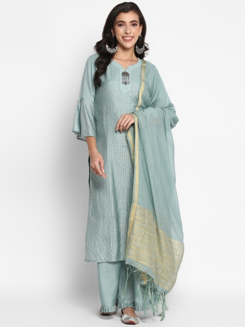 

VAABA Women Grey Regular Chanderi Silk Kurta with Palazzos & Dupatta