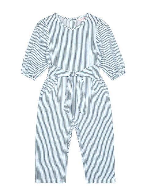 

Budding Bees Girls White & Blue Striped Basic Jumpsuit