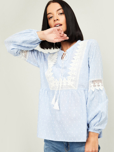 

Fame Forever by Lifestyle Blue Tie-Up Neck Regular Top