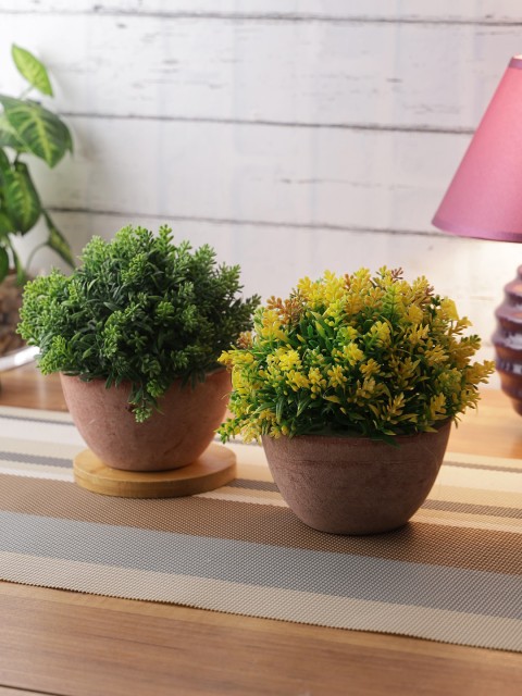 

TAYHAA Set Of 2 Brown & Green Artificial Flowers With Pot