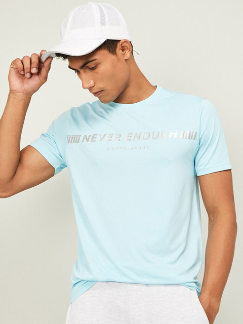 

Kappa Men Turquoise Blue & Grey Typography Printed Slim Fit T-shirt