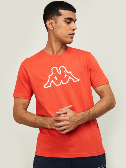 

Kappa Men Rust Orange Brand Logo Printed Cotton T-shirt