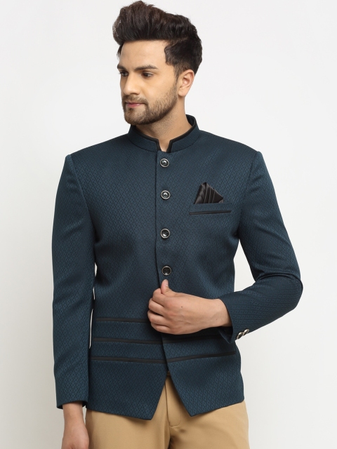 

LUXURAZI Men Green Embroidered Bandhgala Blazer