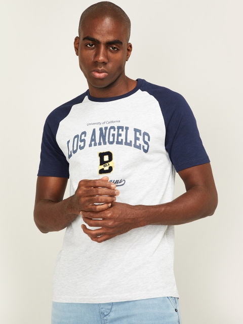 

UCLA Men Grey Melange & Blue Typography Printed Slim Fit T-shirt