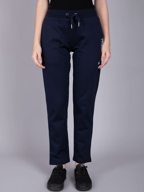

Madame Women Navy Blue Solid Cotton Track Pants