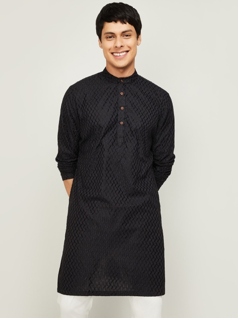 

Melange by Lifestyle Men Black Geometric Embroidered Cotton Kurta