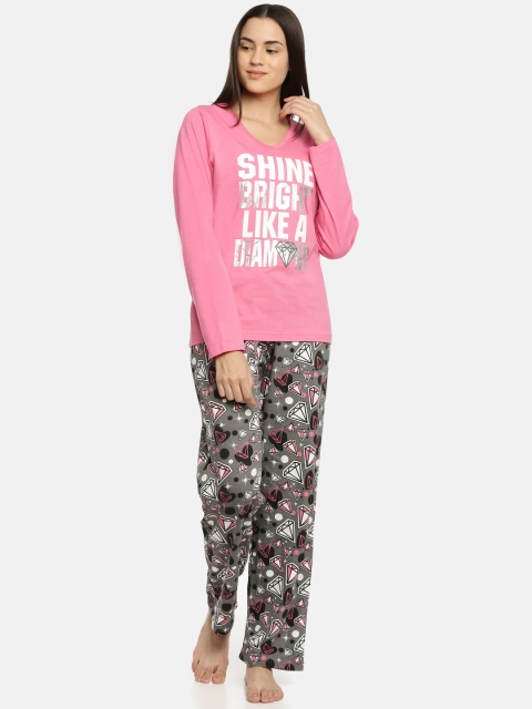 

Heart 2 Heart Women Pink & Grey Printed Night suit
