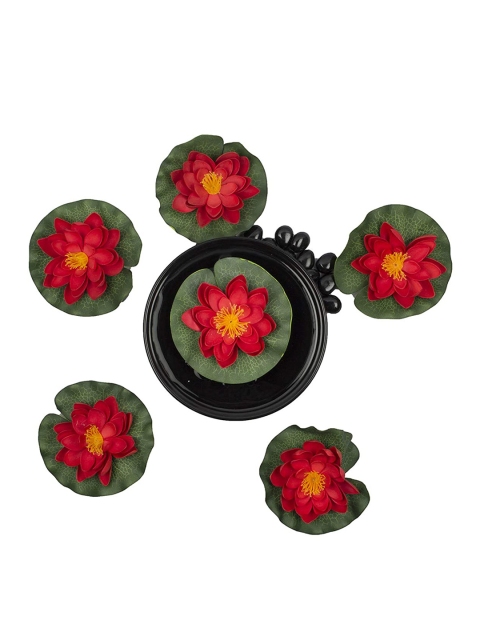 

PolliNation Pack Of 6 Red & Green Artificial Floating Lotus Flower