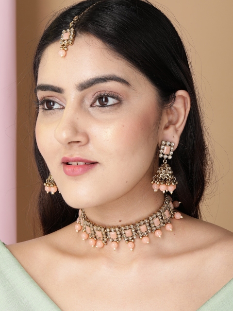 

Rubans Gold-Plated & Pink Beaded Handcrafted Jewellery Set