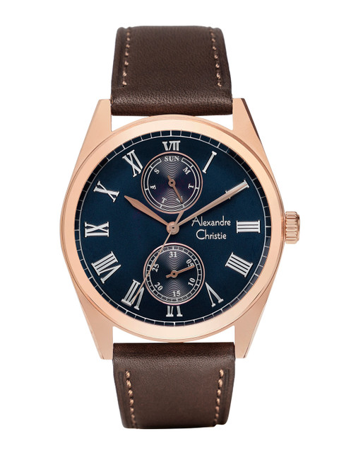 

Alexandre Christie Men Blue Dial & Brown Leather Straps Analogue Watch 6578MFLRGBU