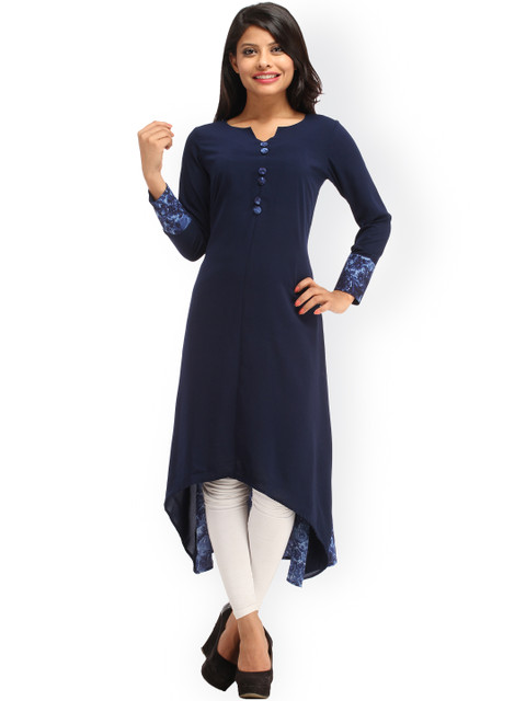 

Cottinfab Women Navy Solid Anarkali Kurta, Navy blue