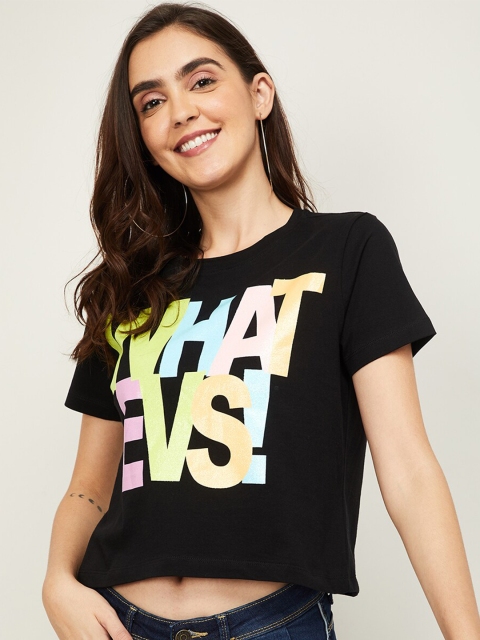 

Ginger by Lifestyle Women Black Typography Printed Loose T-shirt