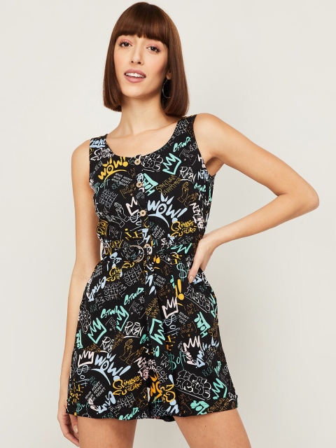 

Ginger by Lifestyle Black & Off White Printed Playsuit