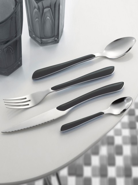 

Amefa Silver-Toned & Black 16 Pieces Stainless Steel Glossy Spoon