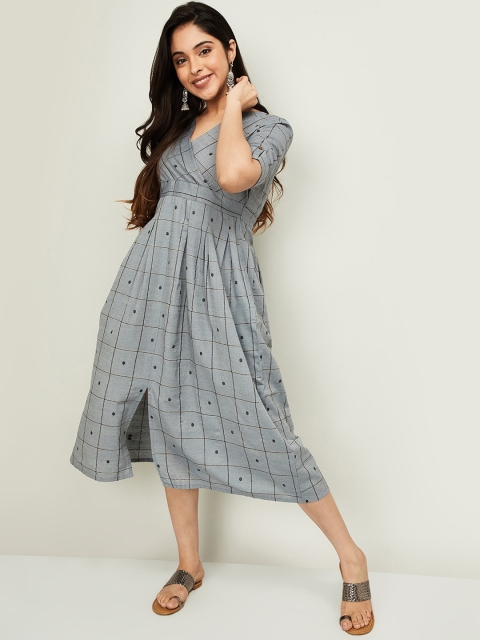 

Melange by Lifestyle Grey & Black Checked A-Line Midi Dress