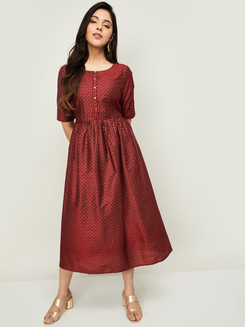 

Melange by Lifestyle Maroon Ethnic A-Line Midi Dress