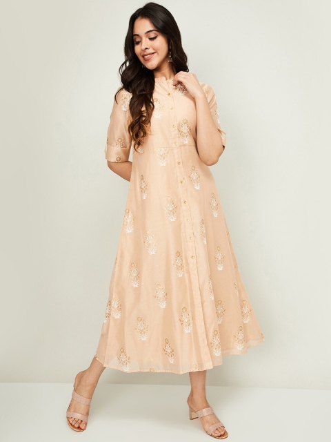 

Melange by Lifestyle Beige Ethnic Motifs A-Line Midi Dress