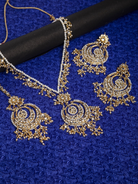 

Fabstreet Gold-Plated & White Kundan-Studded Handcrafted Jewellery Set