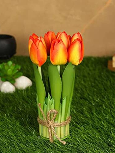 

PolliNation Orange & Green Artificial 7 Pieces Tulip Flower Bunch