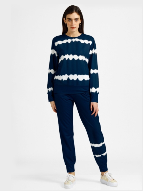 

iki chic Women Navy Blue & White Tie-Dye Dyed Top with Pyjamas