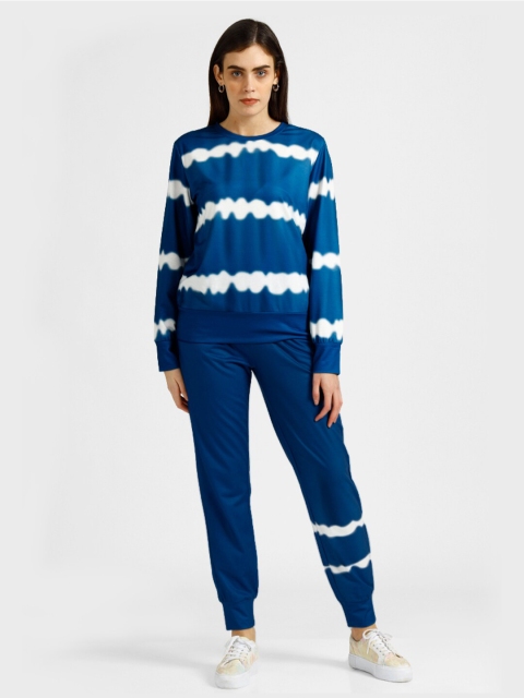

iki chic Women Blue & White Tie-Dye Printed T-shirt with Joggers