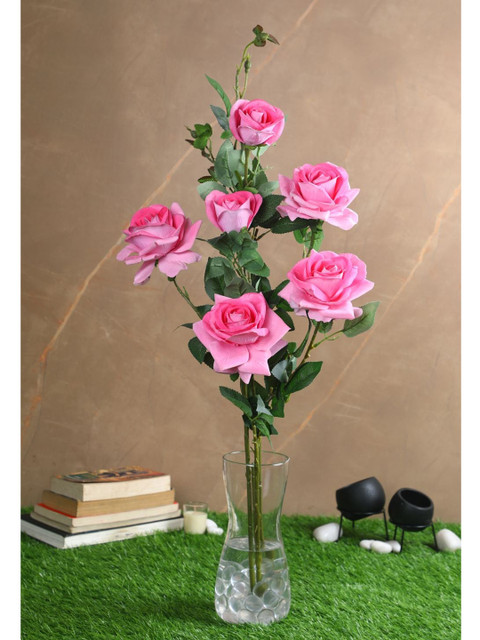 

PolliNation Pack Of 2 Pink & Green Exquisite Artificial Rose Flowers