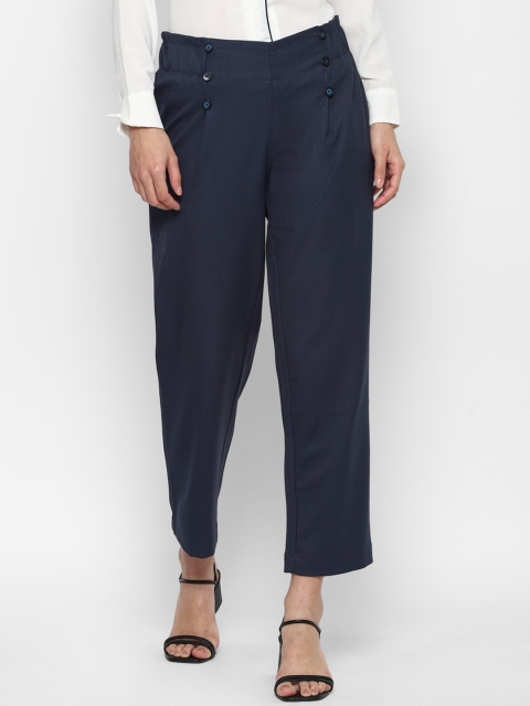 

Allen Solly Woman Women Navy Blue Slim Fit Pleated Parallel Trousers