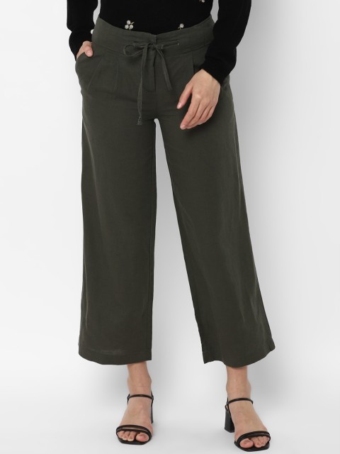 

Allen Solly Woman Women Charcoal Slim Fit Pleated Linen Parallel Trousers