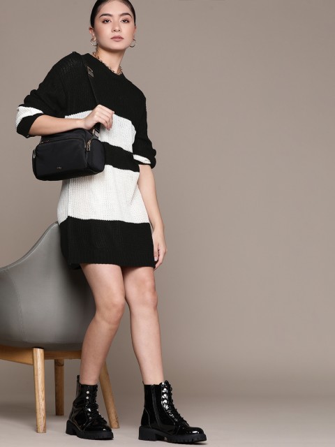 

URBANIC Women Black & White Colourblocked Sweater Dress