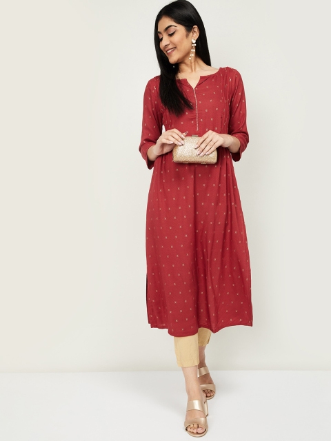 

Melange by Lifestyle Women Rust & Beige Geometric Woven Design A-Line Kurta