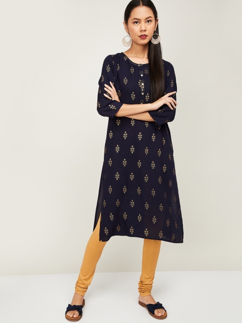 

Melange by Lifestyle Women Navy Blue Ethnic Motifs Printed Kurta