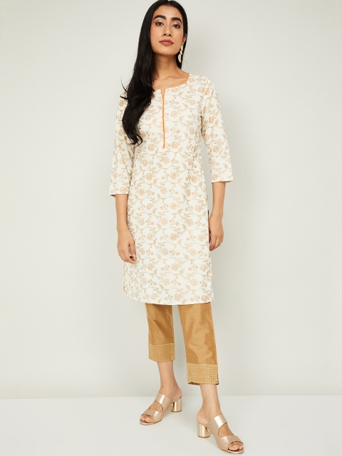 

Melange by Lifestyle Women Blue Floral Embroidered Cold-Shoulder Sleeves Thread Work Kurta